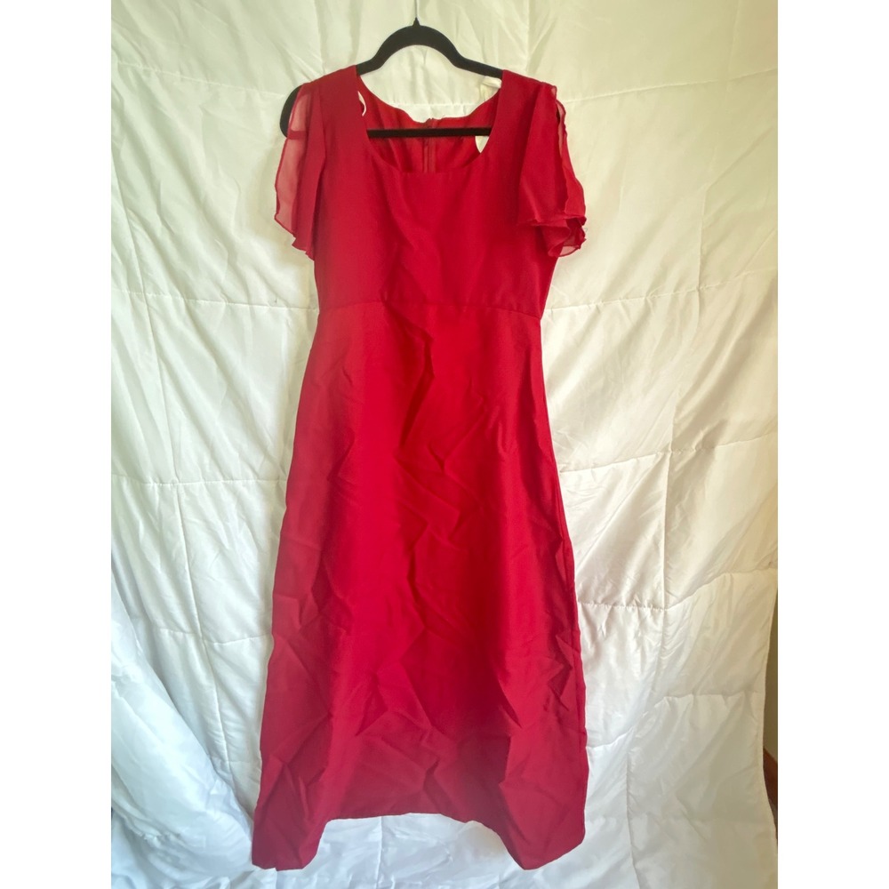 Alyssa Red Square Neck Flutter‎ Sleeve Maxi Dress